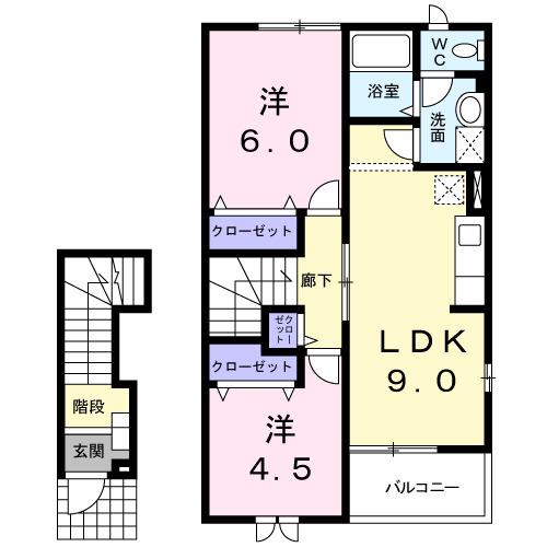 ル・ソレイユI(2LDK/2階)の間取り写真
