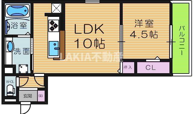 ジュリあべの(1LDK/2階)の間取り写真
