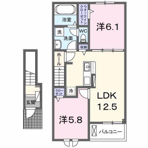 ベント ルクス(2LDK/2階)の間取り写真