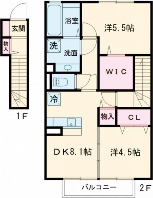 リッチロータス弐番館(2DK/2階)の間取り写真
