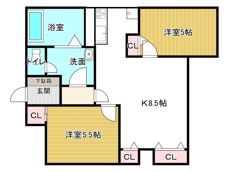 第1よしみビル(2LDK/6階)の間取り写真