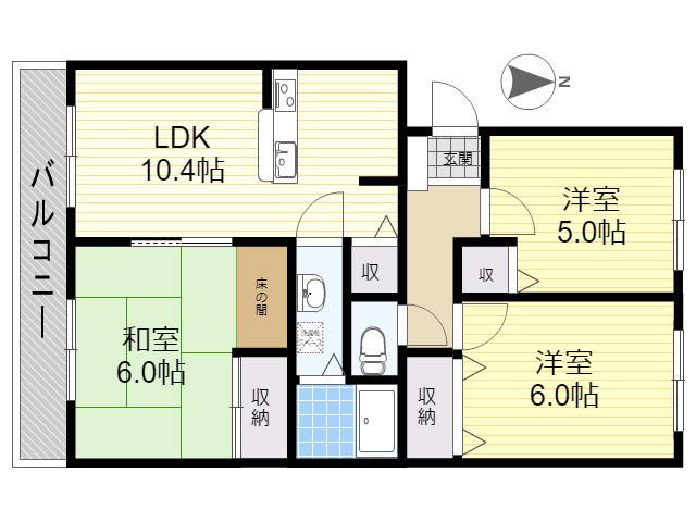 石崎ハイツ弐番館(3LDK/3階)の間取り写真