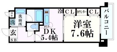 インペリアル新神戸(1DK/7階)の間取り写真