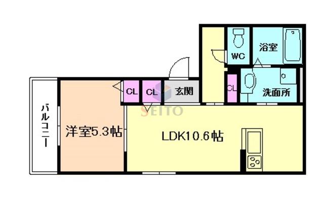 ヴェッツ櫻塚本通(1LDK/1階)の間取り写真