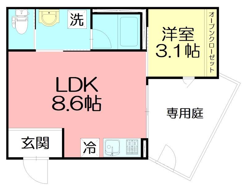 シーキューブ東海岸南(1LDK/1階)の間取り写真