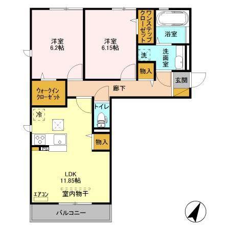 アイチ8 A棟(2LDK/1階)の間取り写真