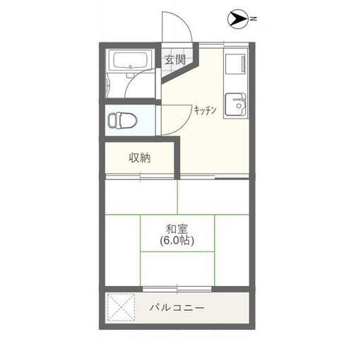 京王線 北野駅(東京) 徒歩9分 2階建 築38年(1K/2階)の間取り写真