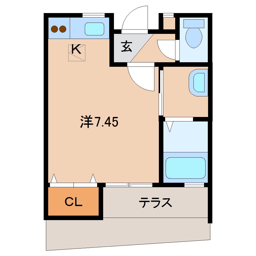 クラウンハイツ畑屋敷(ワンルーム/1階)の間取り写真