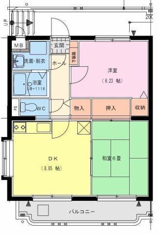サングリーン藤沢(2DK/3階)の間取り写真