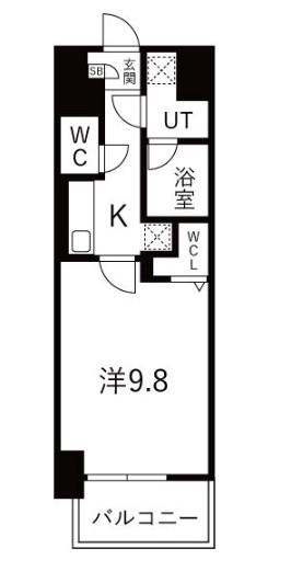 トレヴィ高岳(1K/9階)の間取り写真