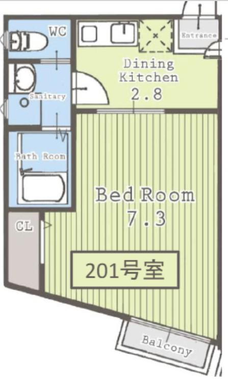 セレステD号棟(1K/2階)の間取り写真