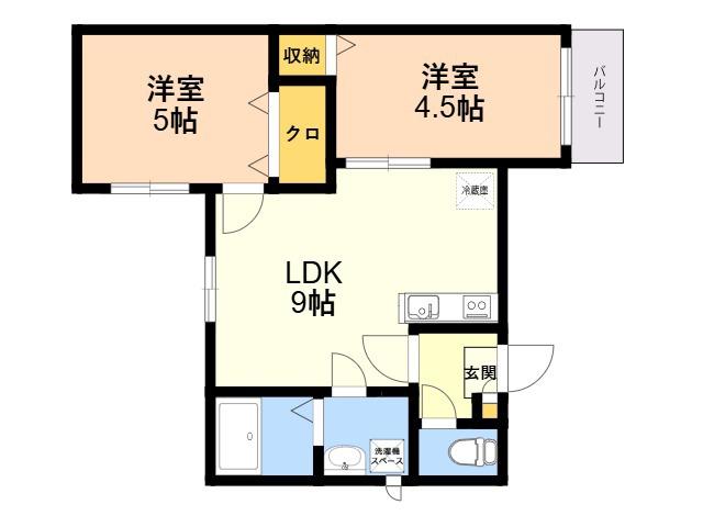 ガナーリア天神2(2LDK/1階)の間取り写真