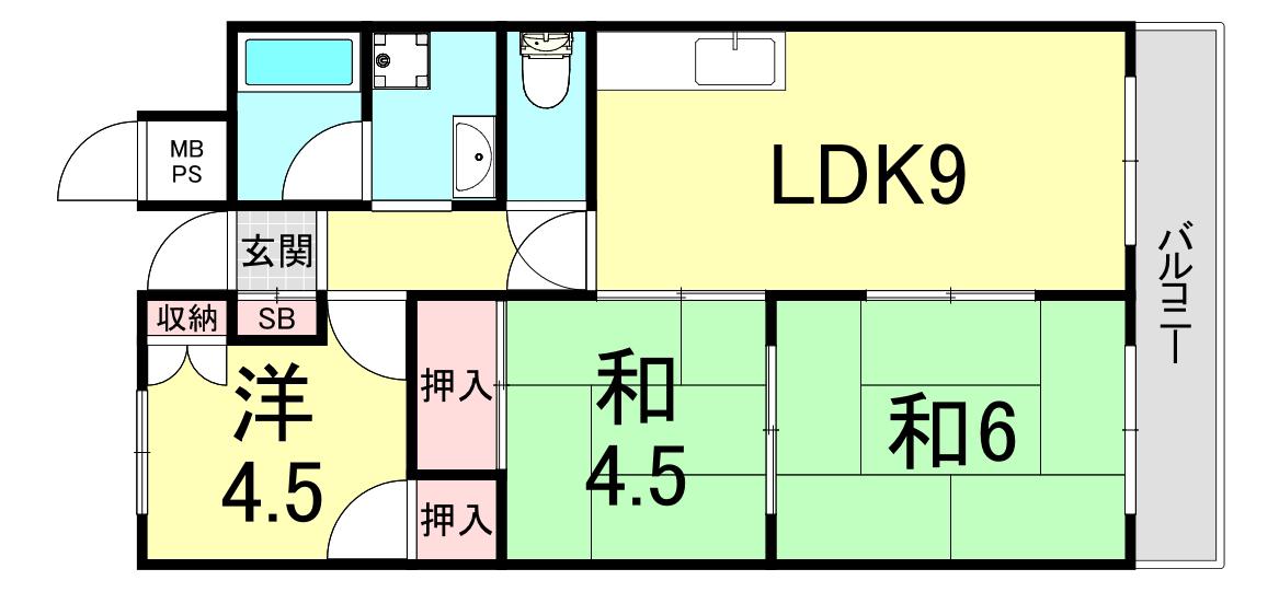 上高丸コーポラス(3LDK/3階)の間取り写真