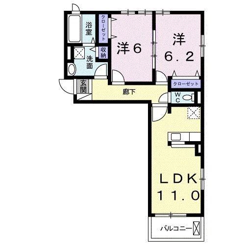 カリンの木(2LDK/2階)の間取り写真