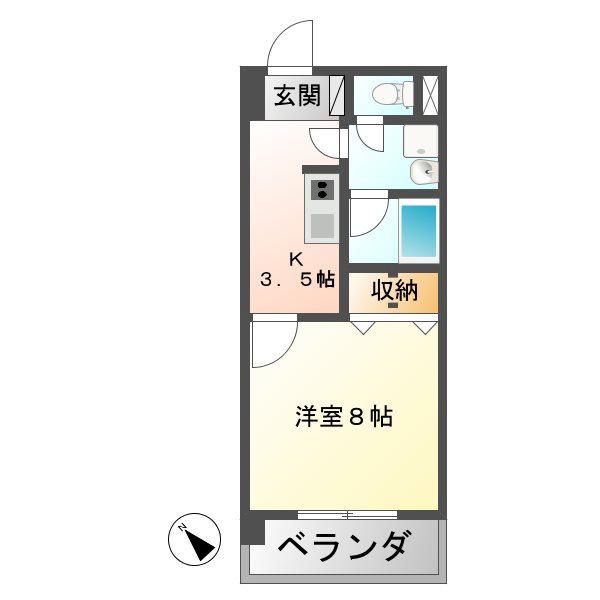スカイヒルズマンション(1K/4階)の間取り写真