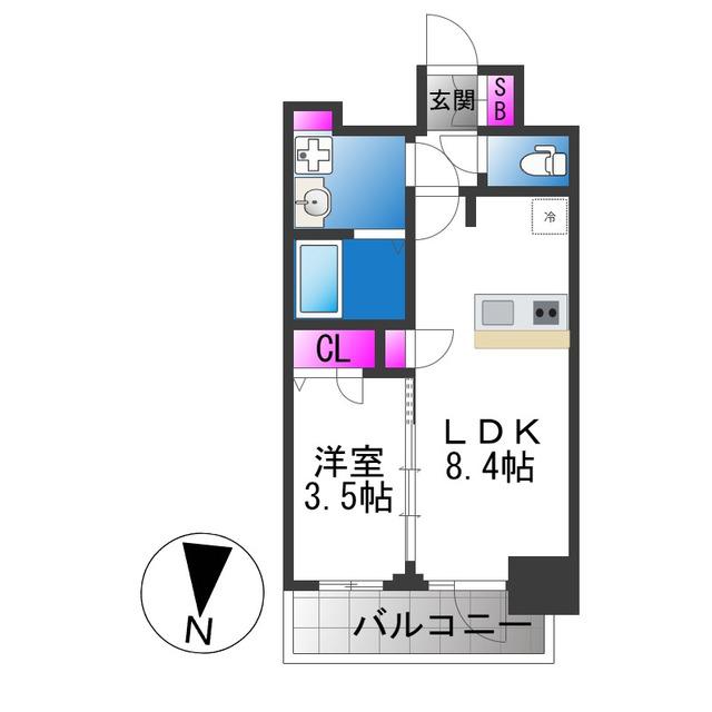 プレリス大阪今里サヴィア(1LDK/12階)の間取り写真