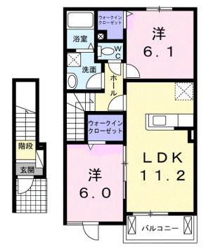 プリミヴェール ドゥ(2LDK/2階)の間取り写真
