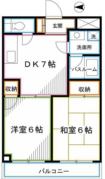 グロウマンション(2DK/1階)の間取り写真
