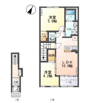 ルミエール南中山(2LDK/2階)の間取り写真