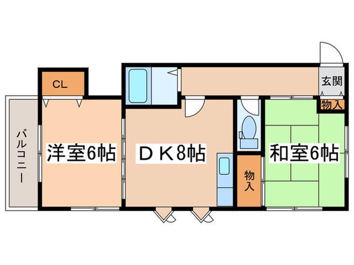 ウェルビル白糸台(2DK/1階)の間取り写真