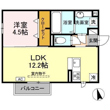 トリシア大町(1LDK/2階)の間取り写真