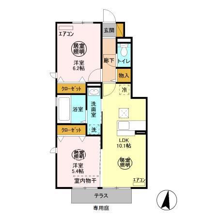 カモミール B(2LDK/1階)の間取り写真