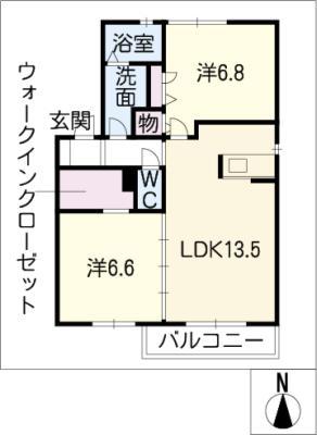ビューフェリス柏森C(2LDK/1階)の間取り写真