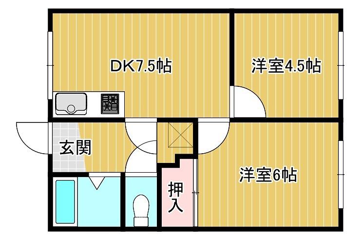 TKハイツ(2DK/1階)の間取り写真