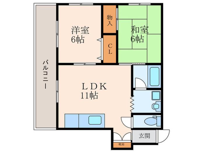 水上マンション(2LDK/2階)の間取り写真