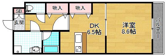 アンジェリーク磐船(1DK/4階)の間取り写真