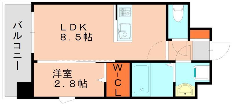 レジス箱崎東(1LDK/3階)の間取り写真