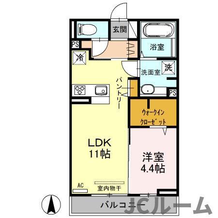 アクシア西本町(1LDK/2階)の間取り写真