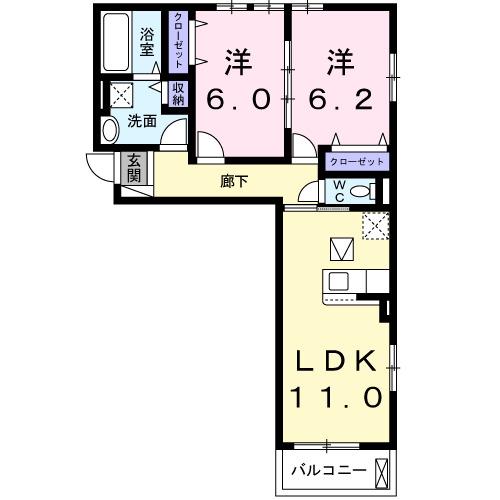 シャルールメゾン(2LDK/1階)の間取り写真