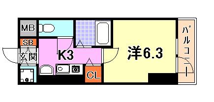 ロイヤルヒル神戸三ノ宮II(1K/3階)の間取り写真