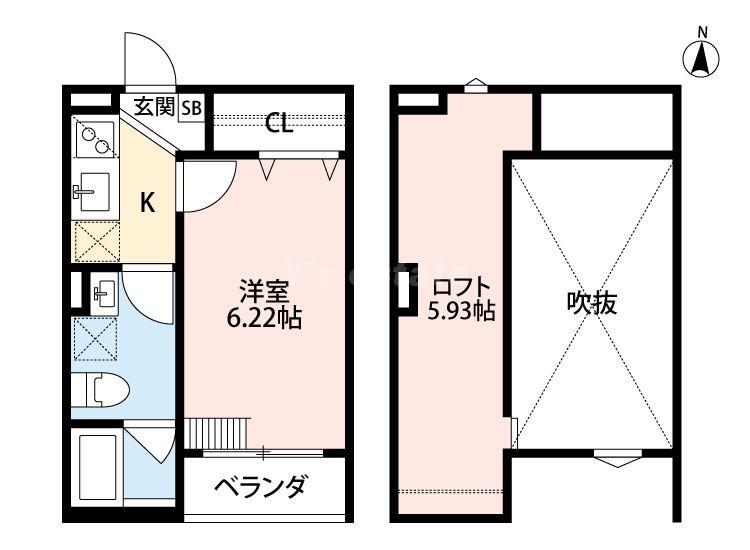 プランドール衣摺(1K/2階)の間取り写真