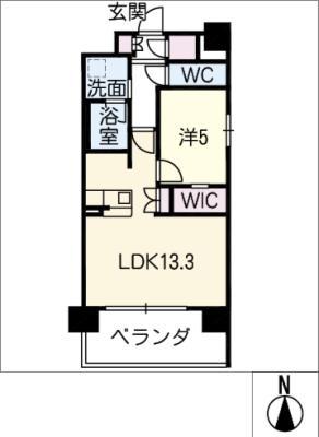 K PRINCE 覚王山(1LDK/6階)の間取り写真