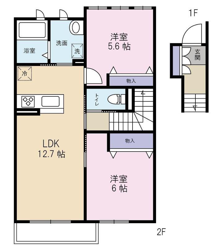 パームコテージV番館番館(2LDK/2階)の間取り写真