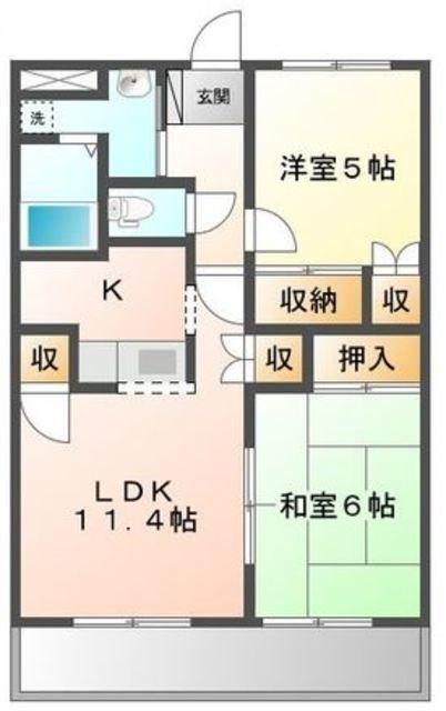 サンヒルズつつじヶ丘(2LDK/1階)の間取り写真
