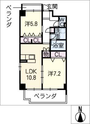 ベルシャトレ御器所(2LDK/5階)の間取り写真