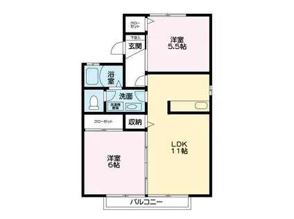 クラフト二番館(2LDK/1階)の間取り写真