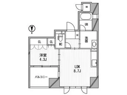 アーデンタワー北堀江(1LDK/11階)の間取り写真