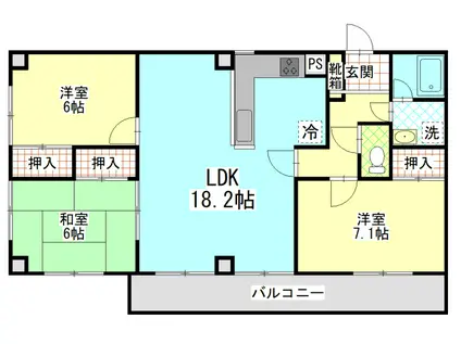 US FLAT(3LDK/4階)の間取り写真