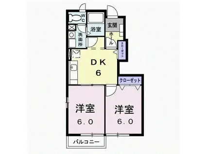 エスポワール・メゾンC(2DK/1階)の間取り写真