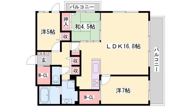 デュオプレステージ姫路駅前(2LDK/4階)の間取り写真