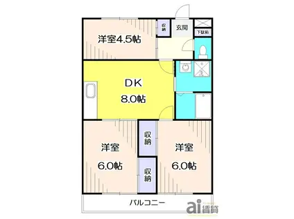 カサブランカII(3DK/1階)の間取り写真