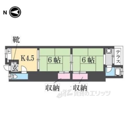 八戸ノ里文化Ⅱ(2DK/1階)の間取り写真