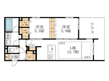 PREMIUM MAISON光(2LDK/1階)の間取り写真