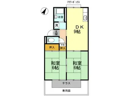 プレジール周船寺II A棟(2DK/1階)の間取り写真