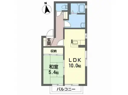 グルックヴォーン C(1LDK/2階)の間取り写真