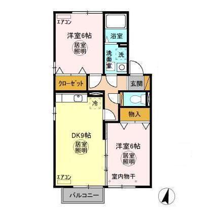 JR常磐線 水戸駅 バス乗車時間:25分 最寄りバス停で下車 徒歩10分 2階建 築21年(2DK/2階)の間取り写真